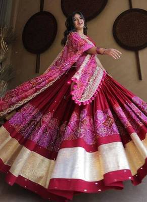 Navratri Printed Lehenga Choli in Heavy Muslin Cotton with Real Mirror Work 4