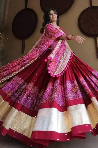 Navratri Printed Lehenga Choli in Heavy Muslin Cotton with Real Mirror Work