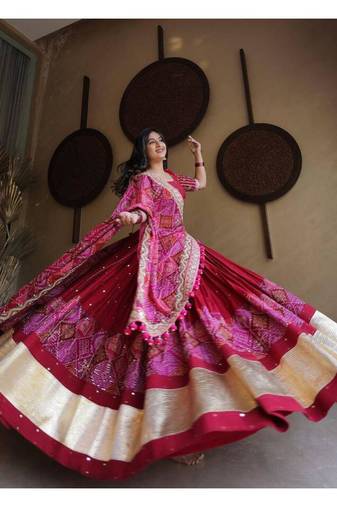 Navratri Printed Lehenga Choli in Heavy Muslin Cotton with Real Mirror Work