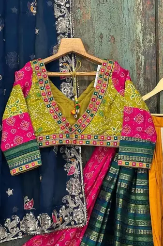 Navratri Printed Lehenga Choli in Heavy Muslin Cotton with Real Mirror Work