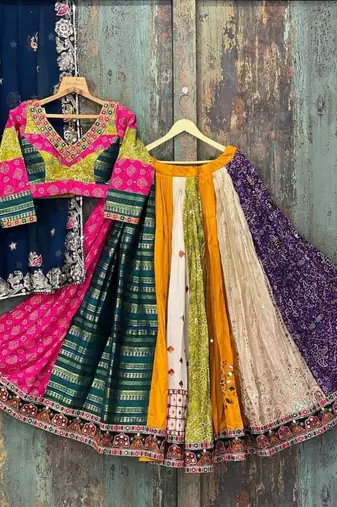 Navratri Printed Lehenga Choli in Heavy Muslin Cotton with Real Mirror Work