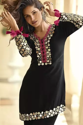 Black vichitra silk beutiful mirror work palazzo suit