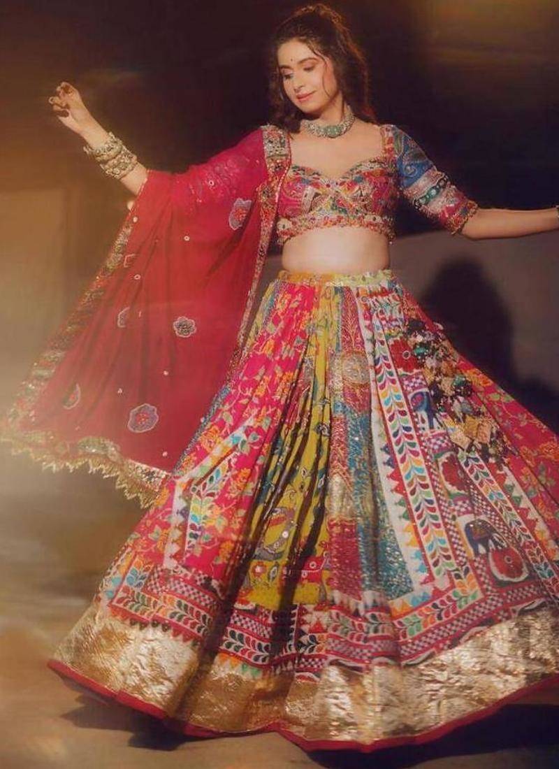 Navratri Printed Lehenga Choli in Heavy Muslin Cotton with Real Mirror Work