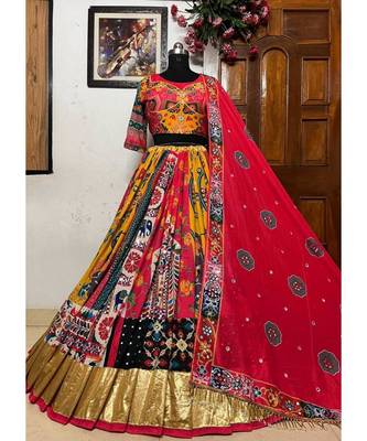 Navratri Printed Lehenga Choli in Heavy Muslin Cotton with Real Mirror Work 6