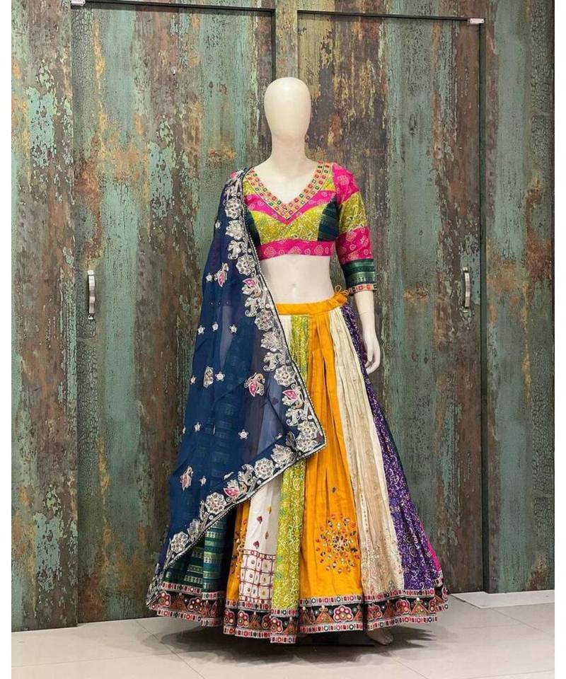 Navratri Printed Lehenga Choli in Heavy Muslin Cotton with Real Mirror Work