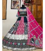 multicolor mirror work muslin cotton navratri lehenga set 