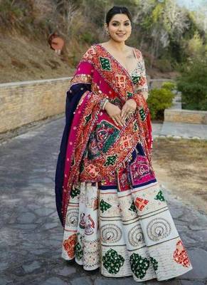 Navratri Printed Lehenga Choli in Heavy Muslin Cotton with Real Mirror Work 7