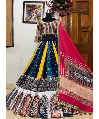 Navratri Printed Lehenga Choli in Heavy Muslin Cotton with Real Mirror Work 6