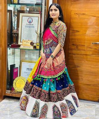 Navratri Printed Lehenga Choli in Heavy Muslin Cotton with Real Mirror Work 1
