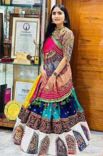 Navratri Printed Lehenga Choli in Heavy Muslin Cotton with Real Mirror Work