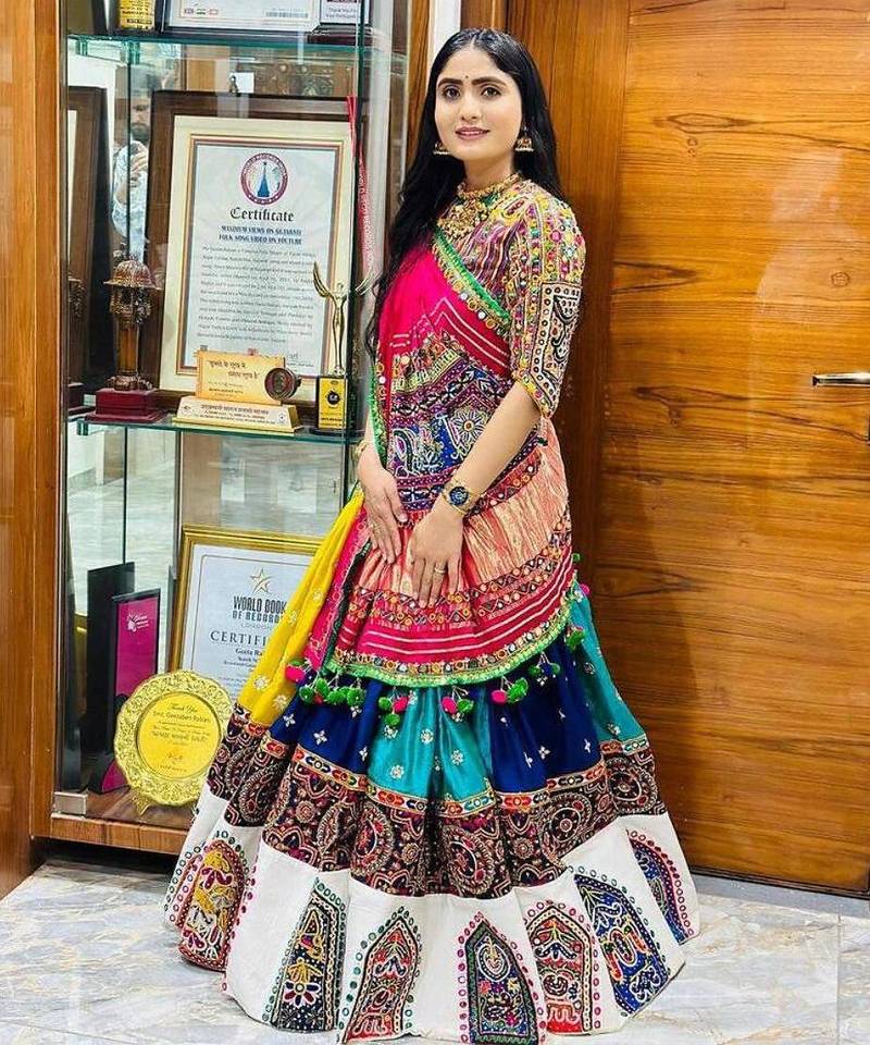 Navratri Printed Lehenga Choli in Heavy Muslin Cotton with Real Mirror Work