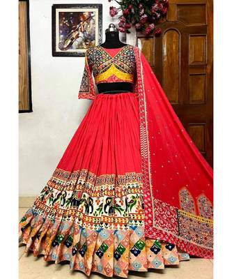 Navratri Printed Lehenga Choli in Heavy Muslin Cotton with Real Mirror Work 7