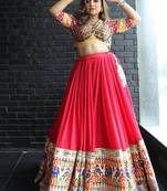 Navratri Printed Lehenga Choli in Heavy Muslin Cotton with Real Mirror Work