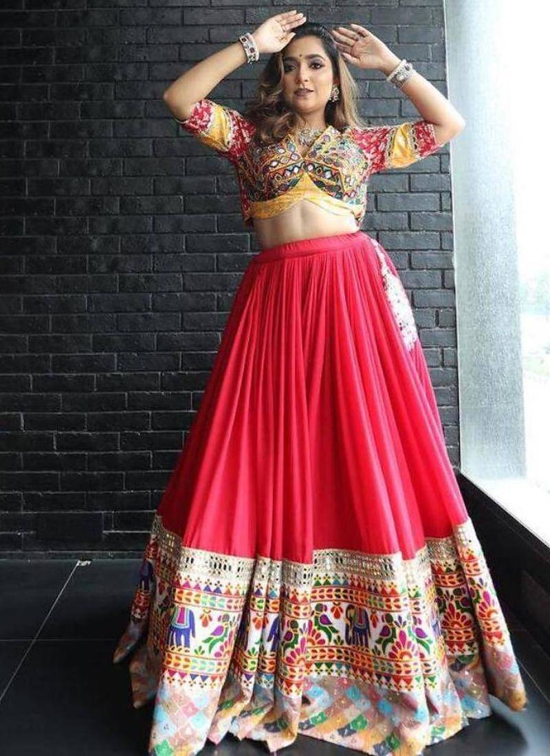 Navratri Printed Lehenga Choli in Heavy Muslin Cotton with Real Mirror Work