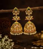 Traditional gold plated kundan jhumka earrings for women | ethnic bridal wedding party wear earrings