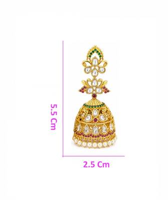 Traditional gold plated kundan jhumka earrings for women | ethnic bridal wedding party wear earrings 4