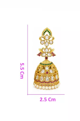 Traditional gold plated kundan jhumka earrings for women | ethnic bridal wedding party wear earrings