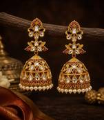 Gold plated kundan jhumka earrings for women | ethnic bridal wedding party wear earrings for women & girls