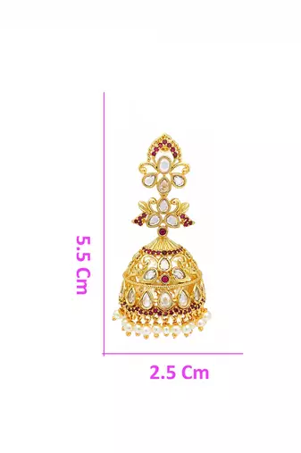 Gold plated kundan jhumka earrings for women | ethnic bridal wedding party wear earrings for women & girls