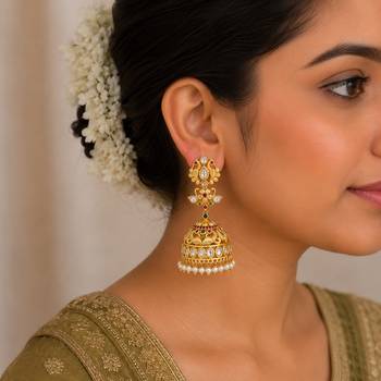 Gold plated temple jhumka earrings for women | ethnic bridal wedding party wear jewelry 2
