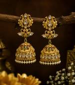 Gold plated temple jhumka earrings for women | ethnic bridal wedding party wear jewelry