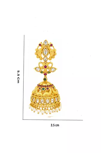 Gold plated temple jhumka earrings for women | ethnic bridal wedding party wear jewelry