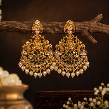 Gold plated lakshmi temple chandbali earrings for women | bridal wedding festive jewelry 1