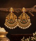 Gold plated lakshmi temple chandbali earrings for women | bridal wedding festive jewelry