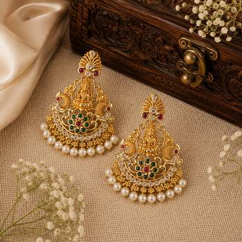 Gold plated lakshmi temple chandbali earrings for women | bridal wedding festive jewelry 2