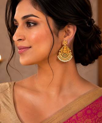 Gold plated lakshmi temple chandbali earrings for women | bridal wedding festive jewelry 3