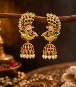 gold plated peacock jhumka earrings for women | bridal wedding festive wear