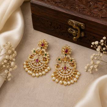 gold toned cz peacock chandbali earrings for women & girls | wedding, festive & party wear earrings 1