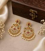 gold toned cz peacock chandbali earrings for women & girls | wedding, festive & party wear earrings