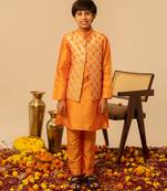 Bright orange embroidered taffeta kurta jacket set
