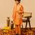 Bright orange embroidered taffeta kurta jacket set