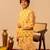 Pastel yellow printed cotton kurta jacket set