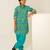 Turquoise blue floral printed cotton kurta set