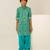 Turquoise blue floral printed cotton kurta set