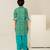 Turquoise blue floral printed cotton kurta set