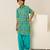 Turquoise blue floral printed cotton kurta set