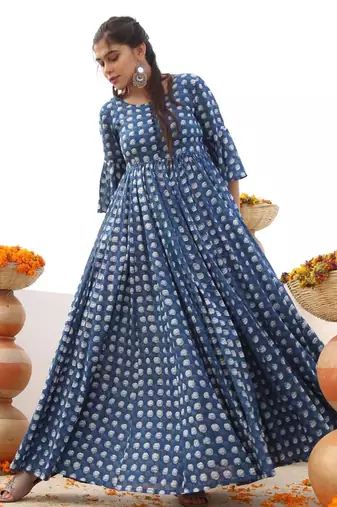 Printed cotton full flaired gown