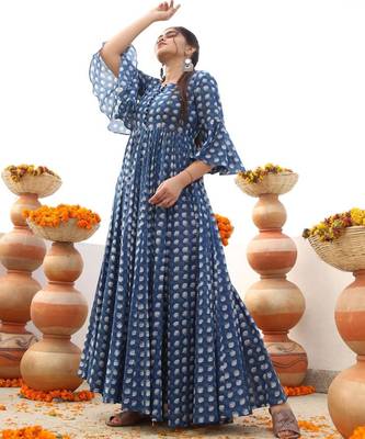 Printed cotton full flaired gown 2