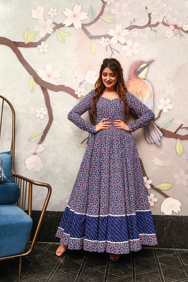 Printed cotton full flaired gown