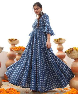 Printed cotton full flaired gown 3