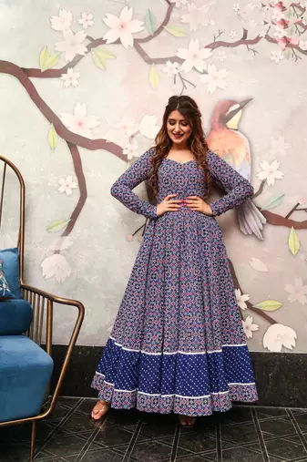 Printed cotton full flaired gown