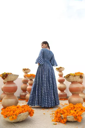 Printed cotton full flaired gown