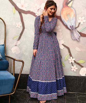 Printed cotton full flaired gown 3