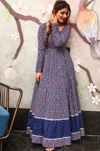 Printed cotton full flaired gown