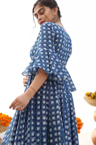 Printed cotton full flaired gown