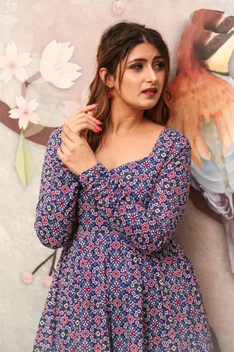 Printed cotton full flaired gown